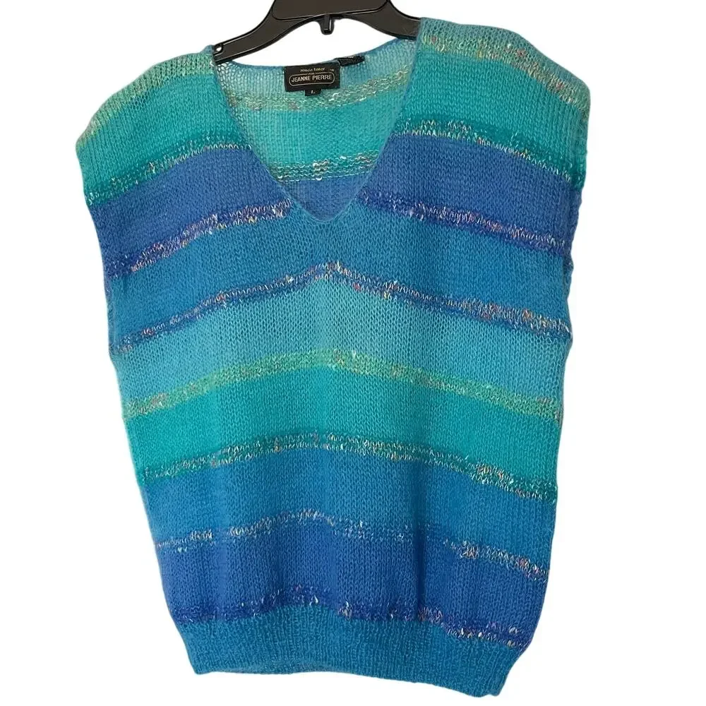 Jeanne Pierre Mohair Blue Stripe Vest Size Large